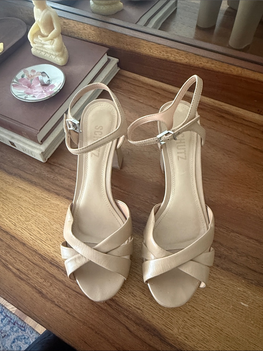 SCHUTZ Beige Cross-Strap Slingback platform Heels